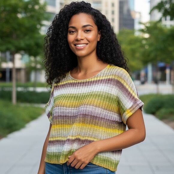 Anthropologie Dolan Multicolor Rainbow Knit Blouse, M - Picture 1 of 10